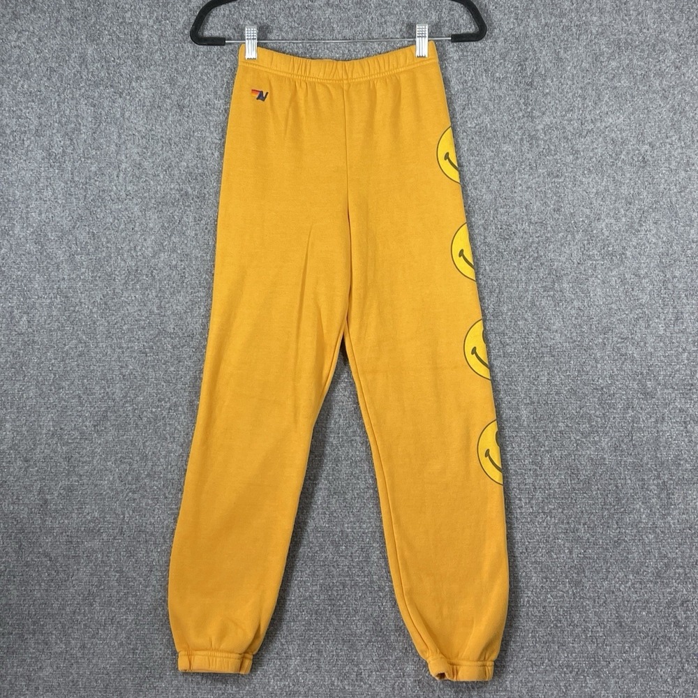 Aviator Nation Smiley 2 Jogger Sweatpants Gold Yellow Kids Youth Size 14 #2377